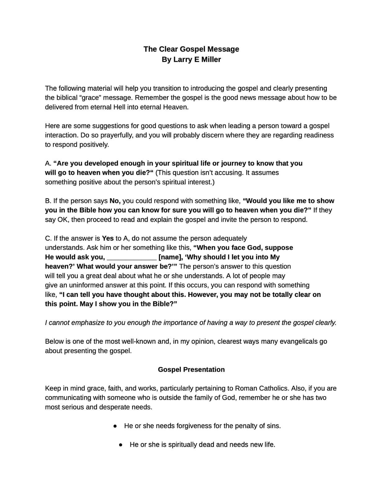 The Clear Gospel Message PDF Cover